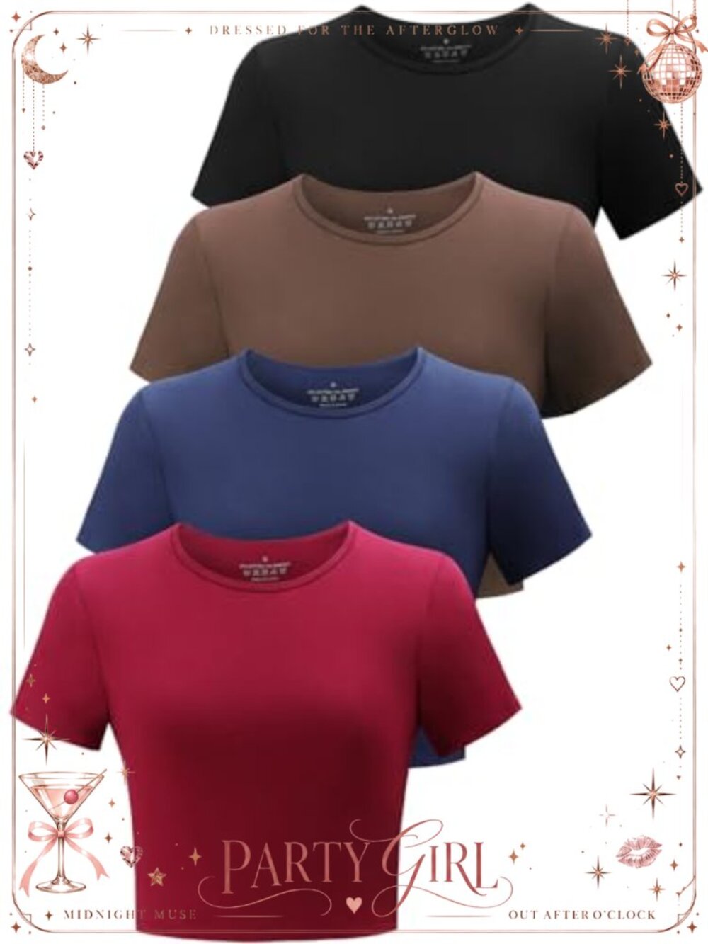 Cotton Crop Top Short Sleeve High Neck Slim Fit Workout T-Shirt 4 Pack